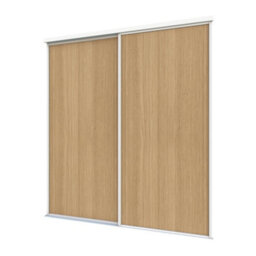 A-Class Sliding Doors Set Of 2 Mid Oak Sliding Wardrobe Door Kit In White Frame & Tracks, Opening Height (H) 225-226Cm & Width (W) 180-181Cm - thumbnail 1