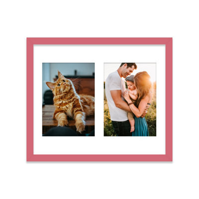 12X10 Inch 2 Opening Photo Collage Frame, Display Two 7X5 Inch Photos, Multi Aperture Family Picture Frame, Pink - image 1