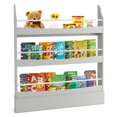 Costway 3-Tier Kids Bookshelf Toy Storage Bookcase Rack Wall W/ Anti-Toppling Kits Grey - image 1