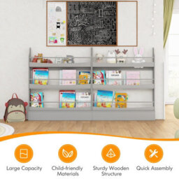 Costway 3-Tier Kids Bookshelf Toy Storage Bookcase Rack Wall W/ Anti-Toppling Kits Grey - thumbnail 5
