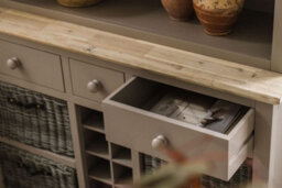 Statement Furniture Florence Dove Grey Display Cabinet With Shelves, Wine Rack And Storage Baskets - thumbnail 4