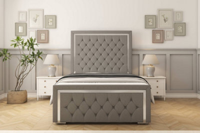 "Sloomy Sofia Chrome Pewter Dumfries Bed Frame With 50"" Upholstered Headboard 4' Small Double" - image 1