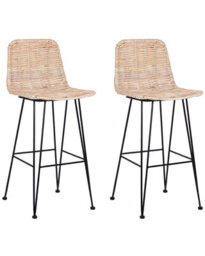 Beliani Set Of 2 Sand Beige Rattan Bar Stools, Black Iron Frame, Rustic Boho - thumbnail 3