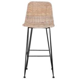 Beliani Set Of 2 Sand Beige Rattan Bar Stools, Black Iron Frame, Rustic Boho - thumbnail 1