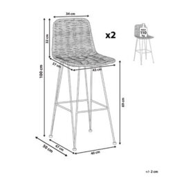 Beliani Set Of 2 Sand Beige Rattan Bar Stools, Black Iron Frame, Rustic Boho - thumbnail 5