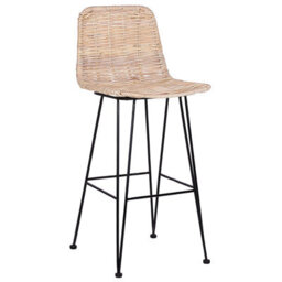 Beliani Set Of 2 Sand Beige Rattan Bar Stools, Black Iron Frame, Rustic Boho - thumbnail 4