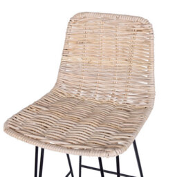 Beliani Set Of 2 Sand Beige Rattan Bar Stools, Black Iron Frame, Rustic Boho - thumbnail 8