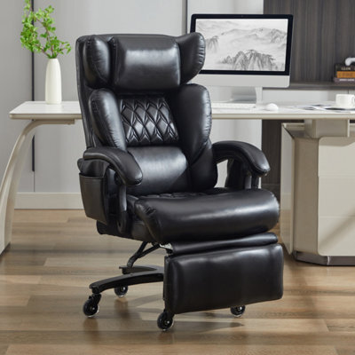 Abrihome New Pu Upholstered Massage Recliner With Footrest, Faux Leather Reclining Office Executive Chair, Swivel Computer Chair, Black - image 1
