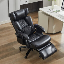 Abrihome New Pu Upholstered Massage Recliner With Footrest, Faux Leather Reclining Office Executive Chair, Swivel Computer Chair, Black - thumbnail 9