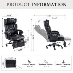 Abrihome New Pu Upholstered Massage Recliner With Footrest, Faux Leather Reclining Office Executive Chair, Swivel Computer Chair, Black - thumbnail 8