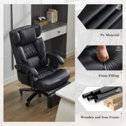 Abrihome New Pu Upholstered Massage Recliner With Footrest, Faux Leather Reclining Office Executive Chair, Swivel Computer Chair, Black - thumbnail 5