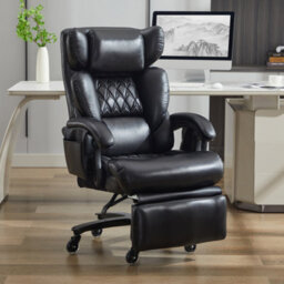Abrihome New Pu Upholstered Massage Recliner With Footrest, Faux Leather Reclining Office Executive Chair, Swivel Computer Chair, Black