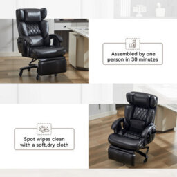 Abrihome New Pu Upholstered Massage Recliner With Footrest, Faux Leather Reclining Office Executive Chair, Swivel Computer Chair, Black - thumbnail 7