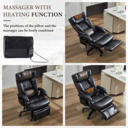 Abrihome New Pu Upholstered Massage Recliner With Footrest, Faux Leather Reclining Office Executive Chair, Swivel Computer Chair, Black - thumbnail 3