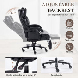 Abrihome New Pu Upholstered Massage Recliner With Footrest, Faux Leather Reclining Office Executive Chair, Swivel Computer Chair, Black - thumbnail 2