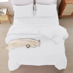 Oxford Homeware White Double Plain Dyed Duvet Cover, Fitted Sheet & Pillowcases Set 4 Piece Bed Sets - thumbnail 6