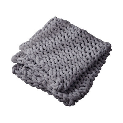 Living And Home Dark Grey Knitted Chenille Fuzzy Blanket Lightweight Throw Blankets For Bed 600mm(L) - image 1