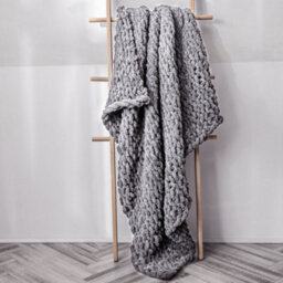 Living And Home Dark Grey Knitted Chenille Fuzzy Blanket Lightweight Throw Blankets For Bed 600mm(L) - thumbnail 6