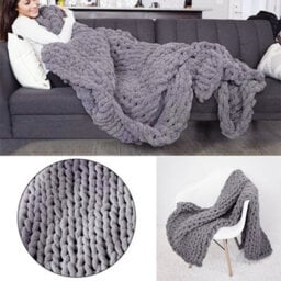 Living And Home Dark Grey Knitted Chenille Fuzzy Blanket Lightweight Throw Blankets For Bed 600mm(L) - thumbnail 5