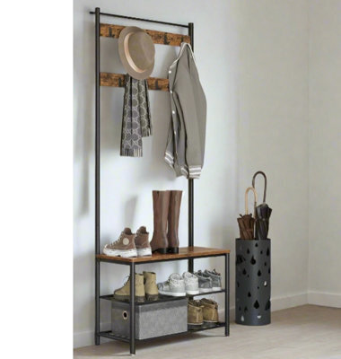 Modcraft Industrial Coat Stand With Shoe Storage Bench - 3-In-1 Design - image 1