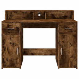 Berkfield Desk With Led Lights Smoked Oak 120X55X91 Cm Engineered Wood - thumbnail 6