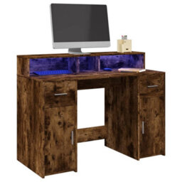 Berkfield Desk With Led Lights Smoked Oak 120X55X91 Cm Engineered Wood - thumbnail 1