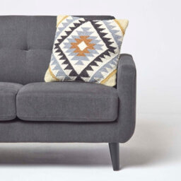 Homescapes Agra Handwoven Gold And Black Kilim Cushion With Feather Filling - thumbnail 3