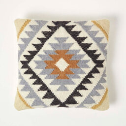 Homescapes Agra Handwoven Gold And Black Kilim Cushion With Feather Filling - thumbnail 1