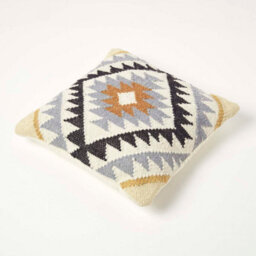 Homescapes Agra Handwoven Gold And Black Kilim Cushion With Feather Filling - thumbnail 5
