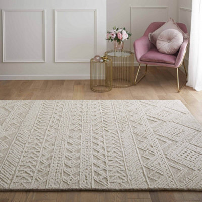 Melrose 100% Wool Made Beige Ivory Contemporary Design Indoor X-Large Area Rug 200/285Cm - image 1
