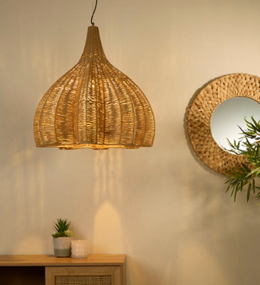 Lighting Collection Oversized Natural Rattan Dome Pendant With Hand Woven Textured Design - image 1