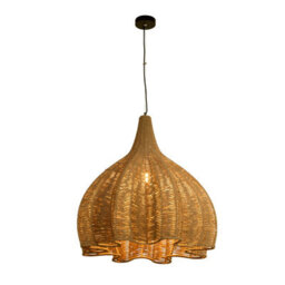 Lighting Collection Oversized Natural Rattan Dome Pendant With Hand Woven Textured Design - thumbnail 2