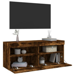 Walplus Tv Wall Cabinet With Led Lights Smoked Oak 100X30X40 Cm - thumbnail 7