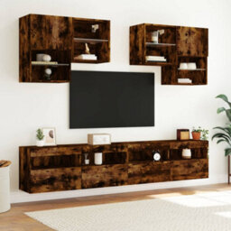 Walplus Tv Wall Cabinet With Led Lights Smoked Oak 100X30X40 Cm - thumbnail 6