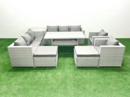 Fimous Rattan Garden Furniture Set Outdoor 8 Seater Patio Dinin G Sofa Sets Dining Table 2 Chairs Side Table 2 Big Stools - thumbnail 2