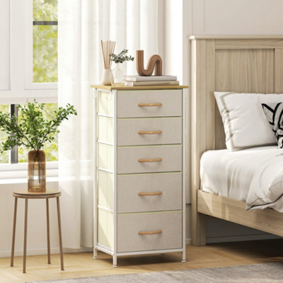 Homcom Fabric Chest Of Drawers, 5 Drawer Dresser For Bedroom, Beige - image 1