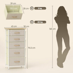 Homcom Fabric Chest Of Drawers, 5 Drawer Dresser For Bedroom, Beige - thumbnail 3