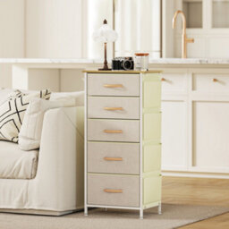 Homcom Fabric Chest Of Drawers, 5 Drawer Dresser For Bedroom, Beige - thumbnail 9