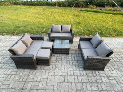 Fimous Outdoor Lounge Sofa Set Wicker Pe Rattan Garden Furniture Set With Square Coffee Table Double Seat Sofa - image 1