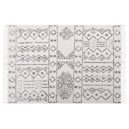 Beliani Aztec Wool Area Rug 140 X 200 Cm - Off White & Black Low Pile - thumbnail 1