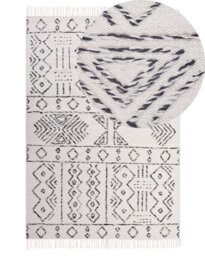 Beliani Aztec Wool Area Rug 140 X 200 Cm - Off White & Black Low Pile - thumbnail 3