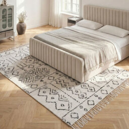 Beliani Aztec Wool Area Rug 140 X 200 Cm - Off White & Black Low Pile - thumbnail 2