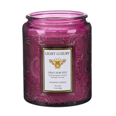 Living And Home Purple Embossing Glass Cup Soy Wax American Coffee Scented Candle With Lid, 16-Hour Burn - image 1