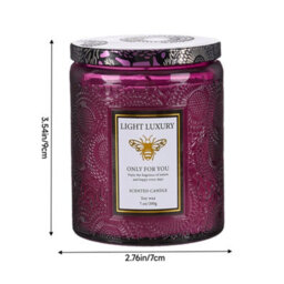 Living And Home Purple Embossing Glass Cup Soy Wax American Coffee Scented Candle With Lid, 16-Hour Burn - thumbnail 4