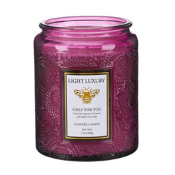Living And Home Purple Embossing Glass Cup Soy Wax American Coffee Scented Candle With Lid, 16-Hour Burn