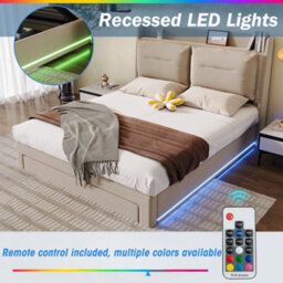Matteo Luxurious King Size Beige Velvet Ottoman & Drawer Storage Bed With Led Lights, 150X200Cm - thumbnail 8