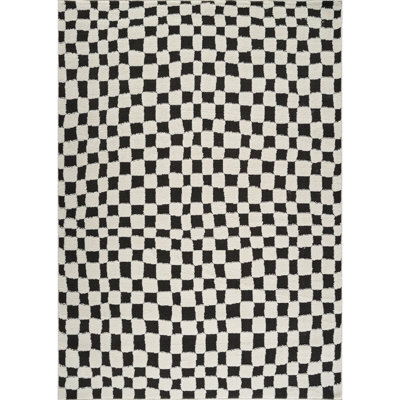 Livabliss Freud-Modern Black Ivory High Pile Checkered Living Dining Bedroom Rug 140 X 200 Cm Easy Care, Non Shedding - image 1