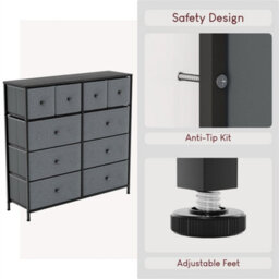 Grey Black Fabric Chest Of Drawers 10 Drawer Dresser Bedroom Wide Storage Cabinet - thumbnail 4