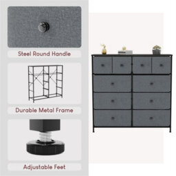 Grey Black Fabric Chest Of Drawers 10 Drawer Dresser Bedroom Wide Storage Cabinet - thumbnail 3