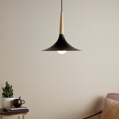 GoodHome Arraqis Matt Black Wood Effect Pendant Ceiling Light, (Dia)380mm - image 1